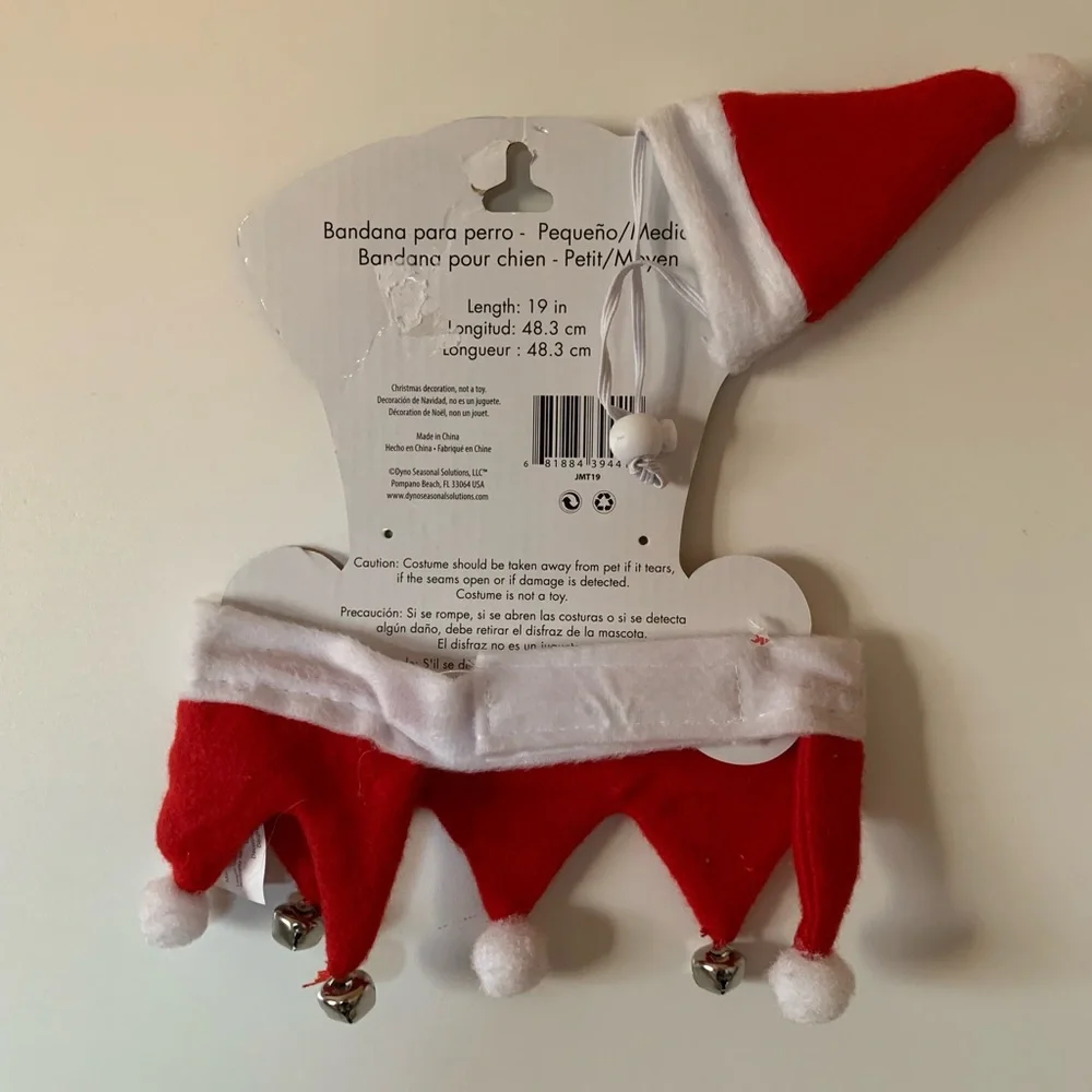 Santa pet costume bandana and hat, small/medium 19” long
